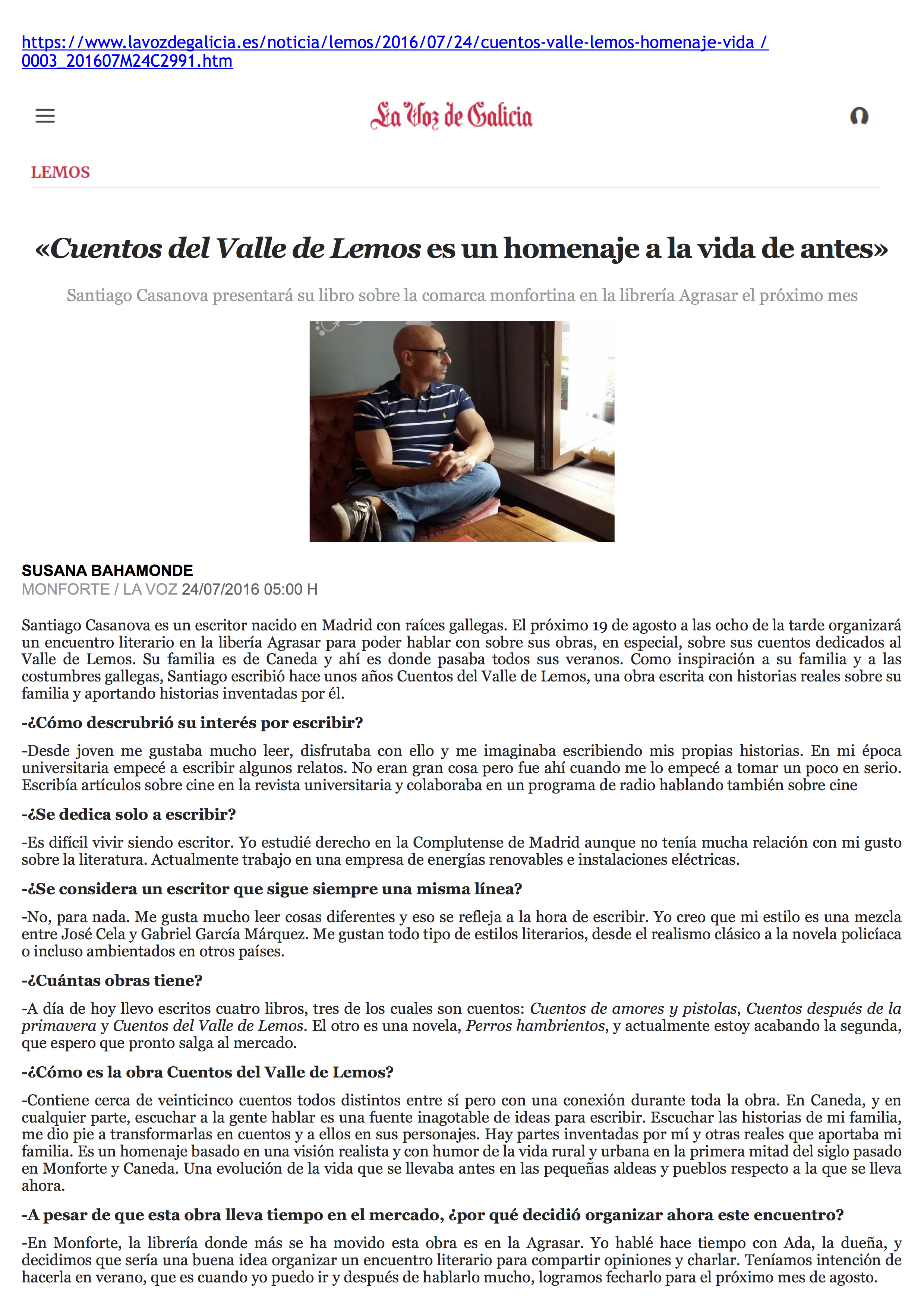 Entrevista LA VOZ DE GALICIA 24-07-2016