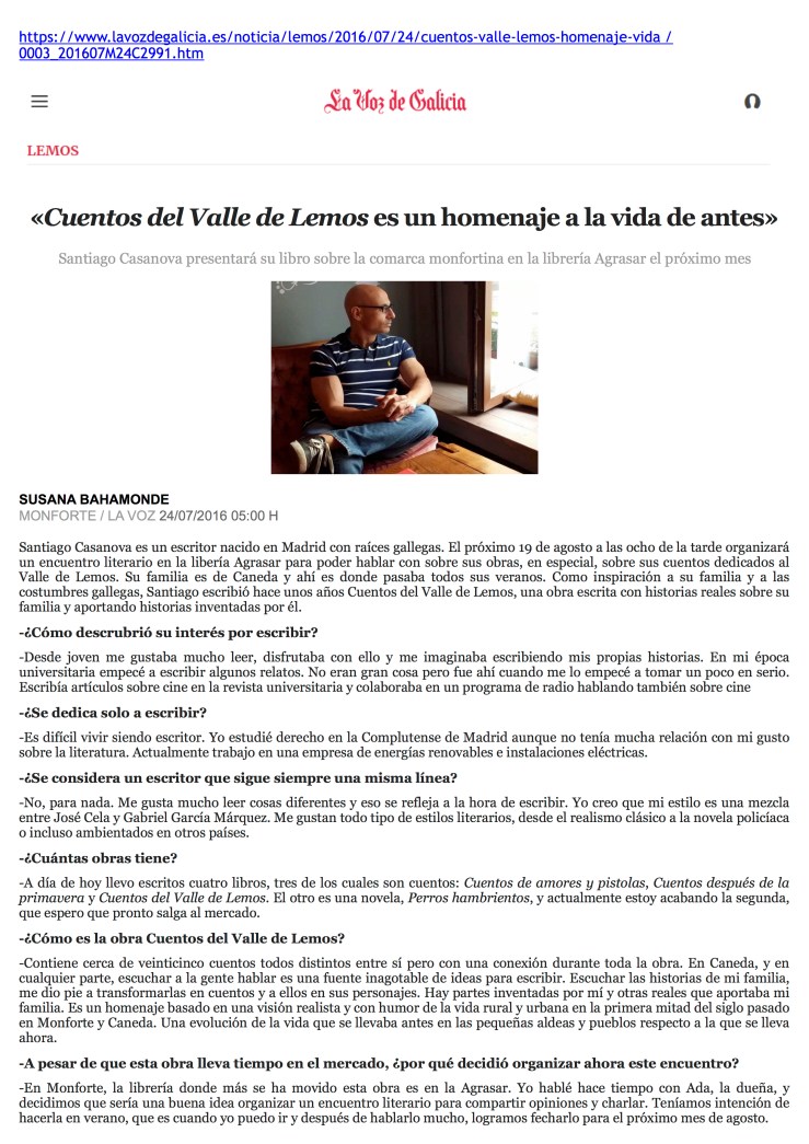 Entrevista LA VOZ DE GALICIA 24-07-2016